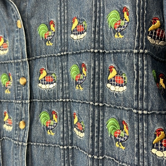 Vintage Mandal Bay Denim Button Up Shirt Farm Chicken Eggs Women's 1X Plus Jean - Picture 4 of 7